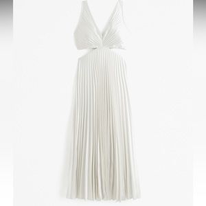 Abercrombie White Giselle Pleated Cutout Midi Dress